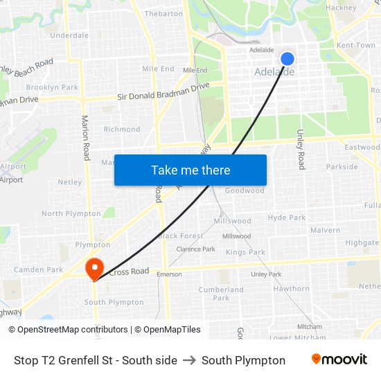 Stop T2 Grenfell St - South side to South Plympton map