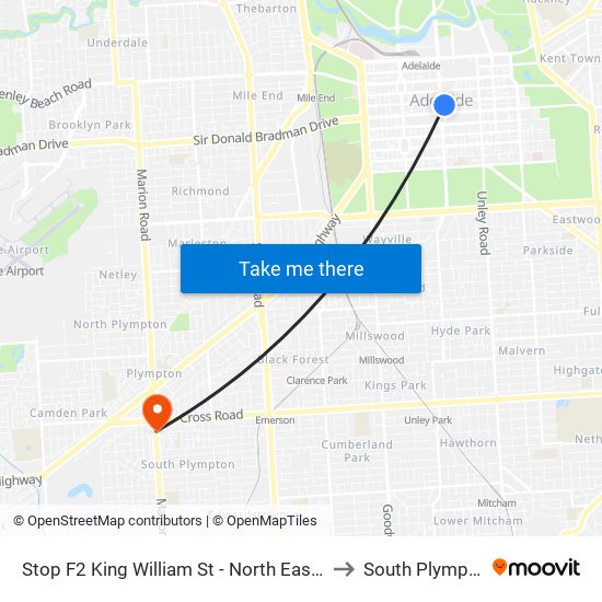 Stop F2 King William St - North East side to South Plympton map