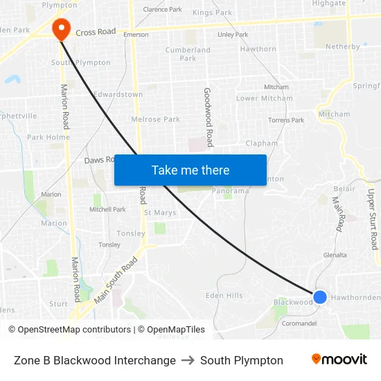 Zone B Blackwood Interchange to South Plympton map