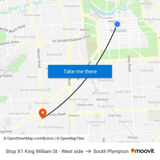 Stop X1 King William St - West side to South Plympton map