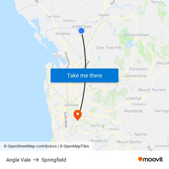 Angle Vale to Springfield map