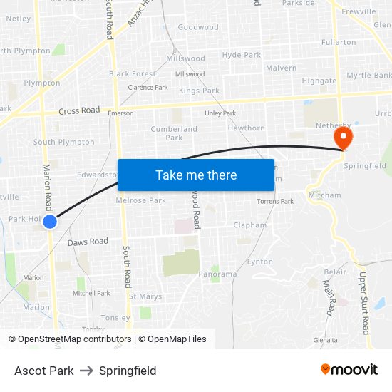 Ascot Park to Springfield map