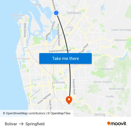 Bolivar to Springfield map