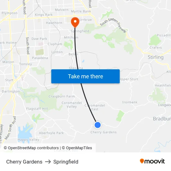Cherry Gardens to Springfield map