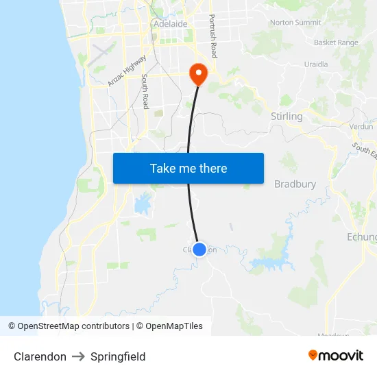 Clarendon to Springfield map