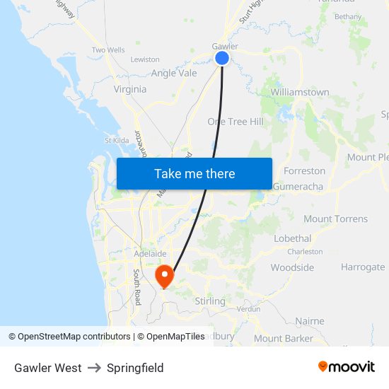 Gawler West to Springfield map