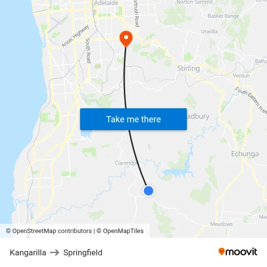 Kangarilla to Springfield map