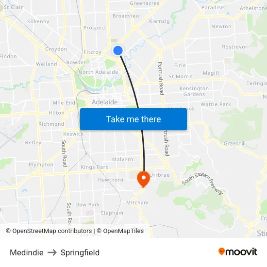 Medindie to Springfield map