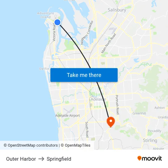 Outer Harbor to Springfield map