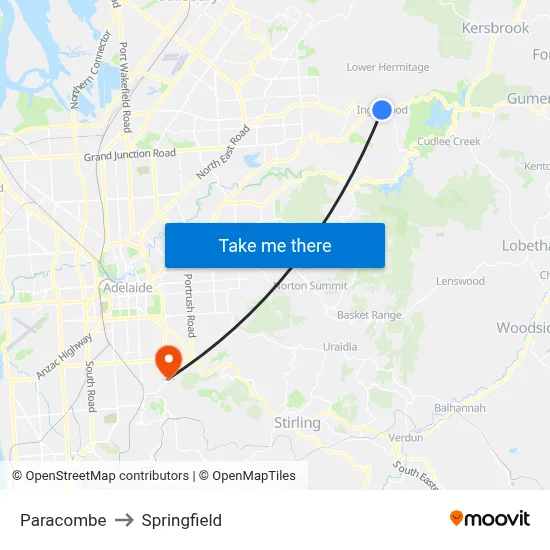 Paracombe to Springfield map