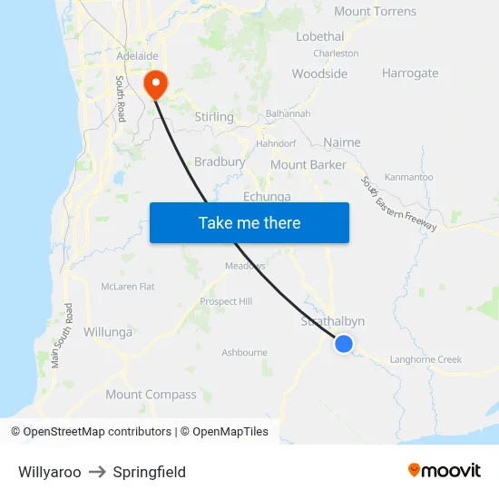 Willyaroo to Springfield map