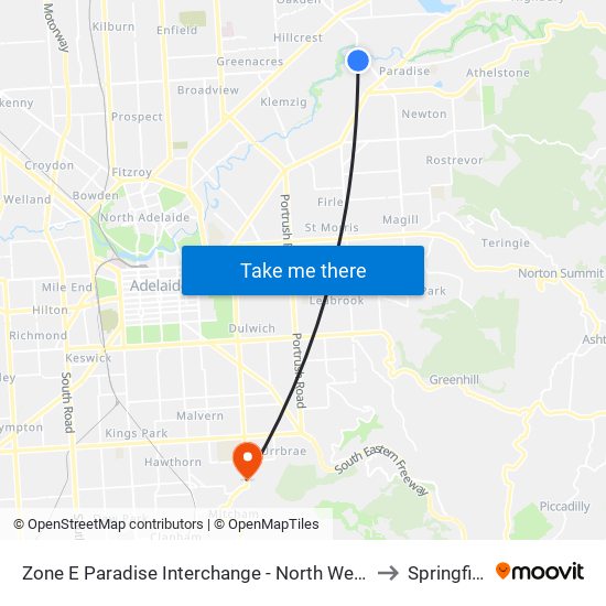 Zone E Paradise Interchange - North West side to Springfield map