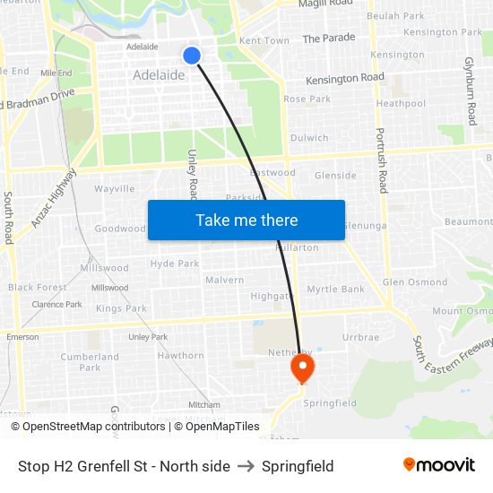 Stop H2 Grenfell St - North side to Springfield map
