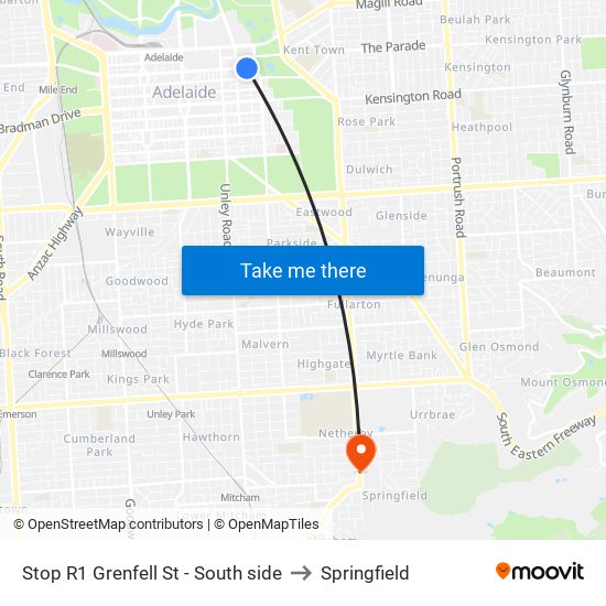 Stop R1 Grenfell St - South side to Springfield map