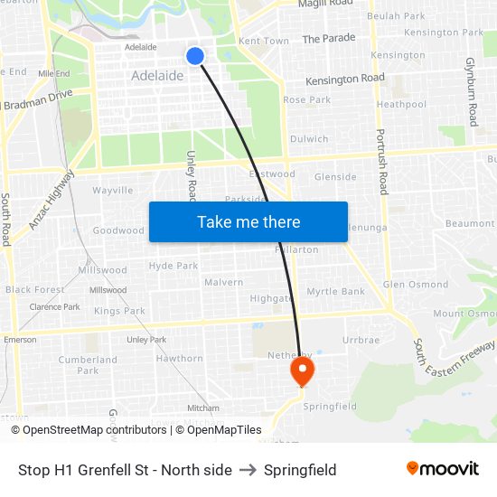 Stop H1 Grenfell St - North side to Springfield map