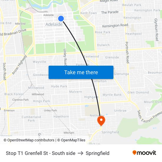 Stop T1 Grenfell St - South side to Springfield map