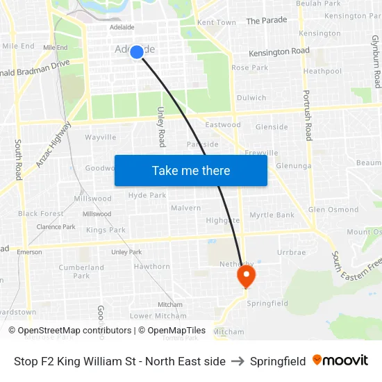 Stop F2 King William St - North East side to Springfield map
