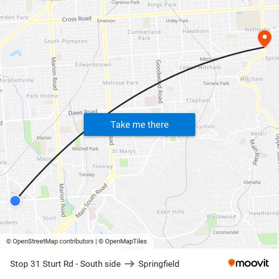 Stop 31 Sturt Rd - South side to Springfield map