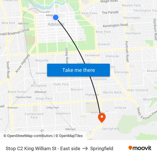 Stop C2 King William St - East side to Springfield map