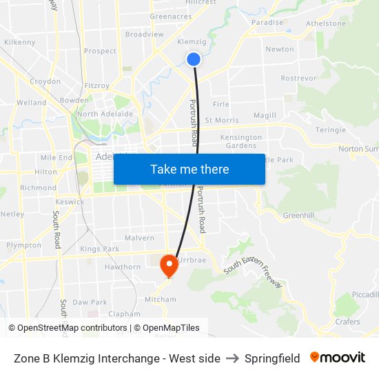 Zone B Klemzig Interchange - West side to Springfield map