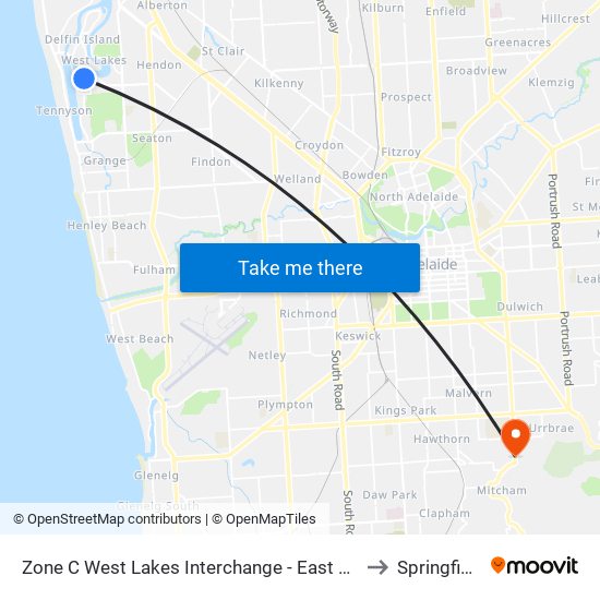 Zone C West Lakes Interchange - East side to Springfield map