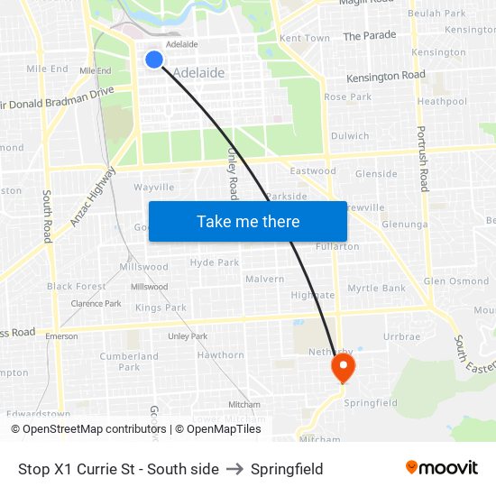 Stop X1 Currie St - South side to Springfield map