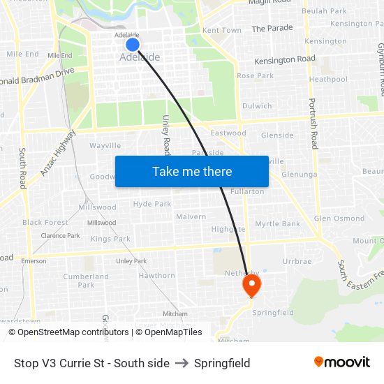 Stop V3 Currie St - South side to Springfield map