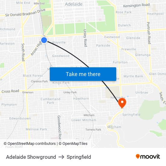 Adelaide Showground to Springfield map
