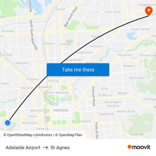 Adelaide Airport to St Agnes map