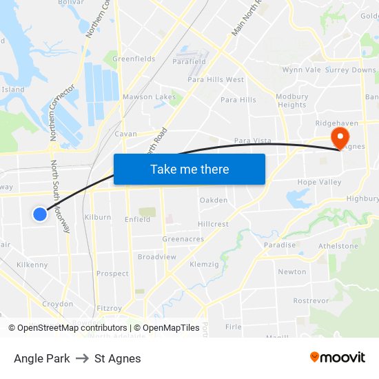 Angle Park to St Agnes map