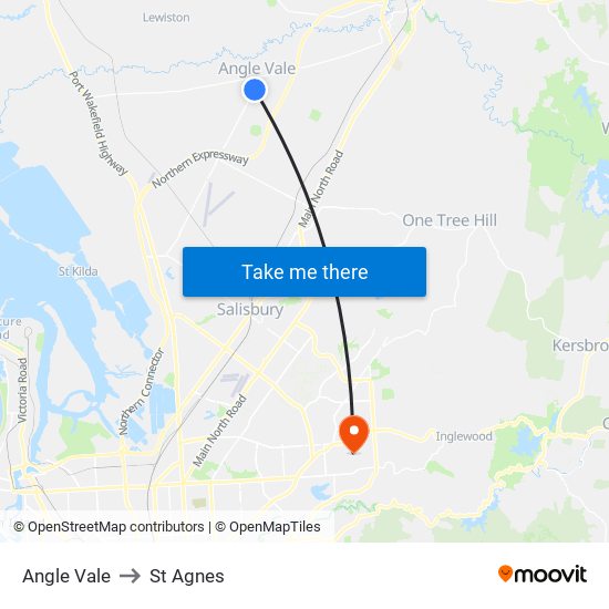 Angle Vale to St Agnes map