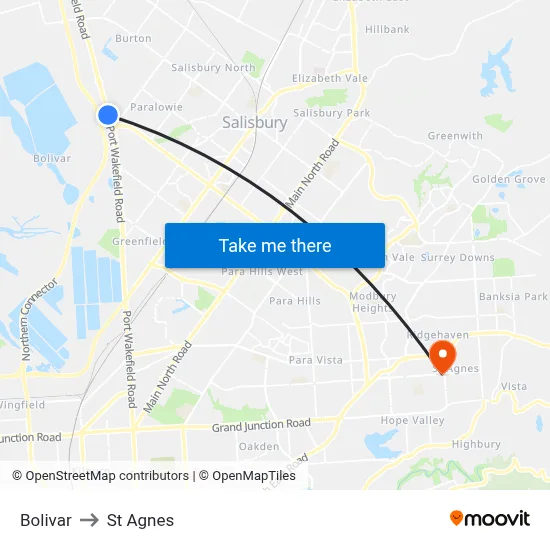 Bolivar to St Agnes map