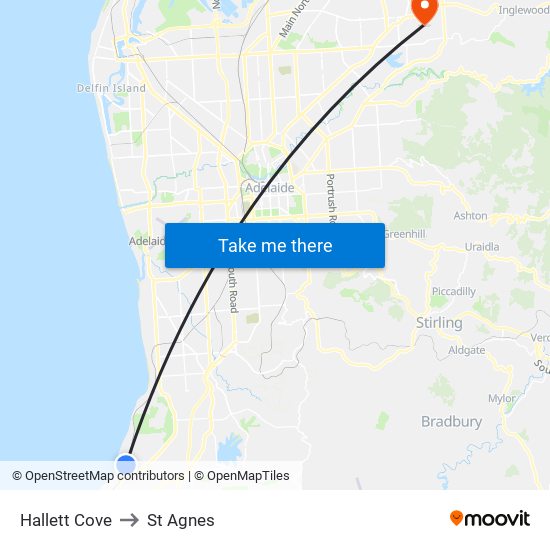 Hallett Cove to St Agnes map