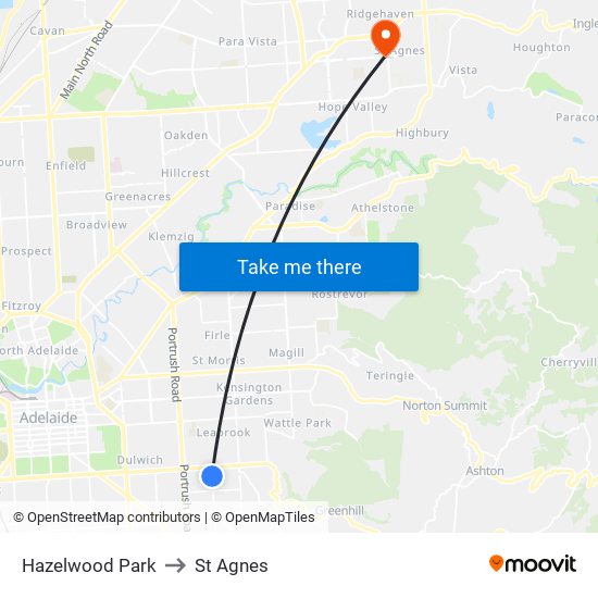 Hazelwood Park to St Agnes map