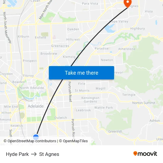 Hyde Park to St Agnes map