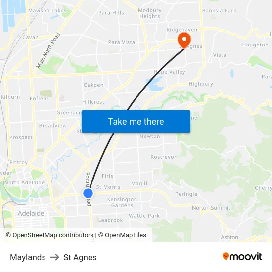 Maylands to St Agnes map