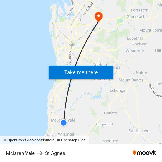 Mclaren Vale to St Agnes map