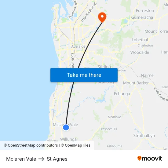 Mclaren Vale to St Agnes map