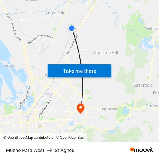 Munno Para West to St Agnes map