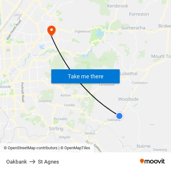 Oakbank to St Agnes map