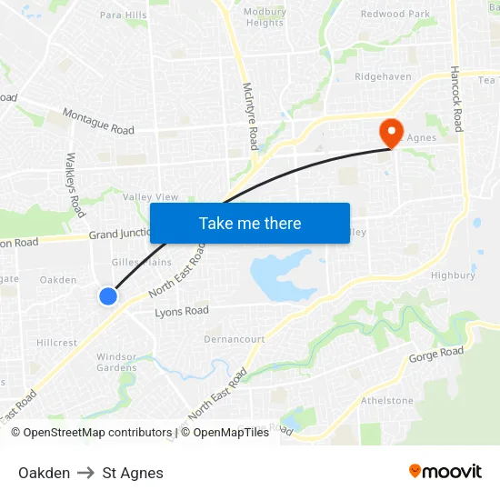 Oakden to St Agnes map