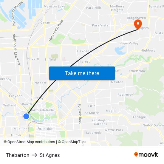 Thebarton to St Agnes map