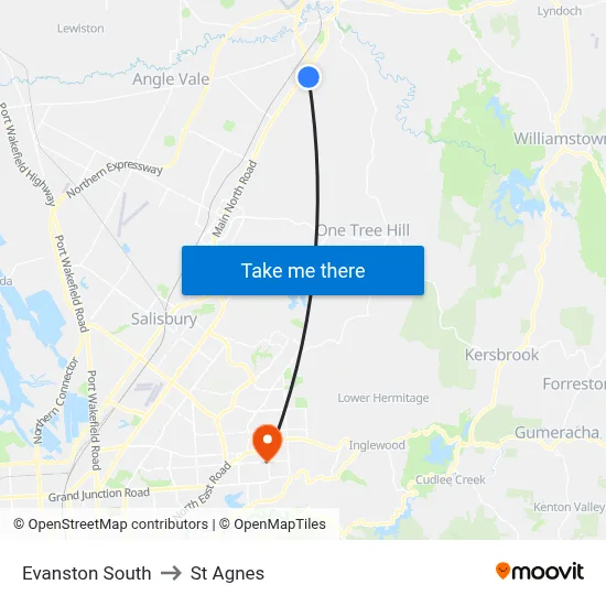 Evanston South to St Agnes map