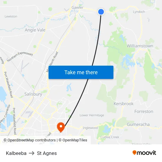Kalbeeba to St Agnes map