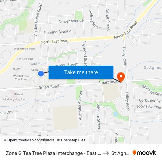 Zone G Tea Tree Plaza Interchange - East side to St Agnes map