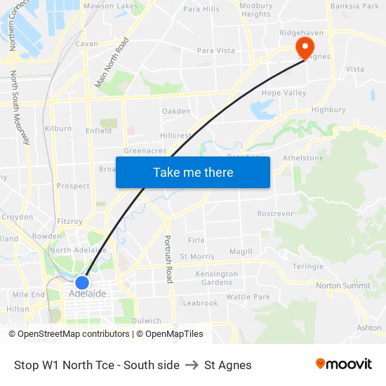 Stop W1 North Tce - South side to St Agnes map