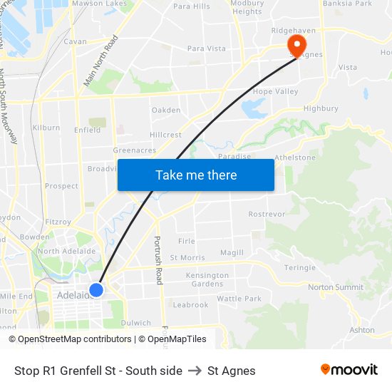 Stop R1 Grenfell St - South side to St Agnes map
