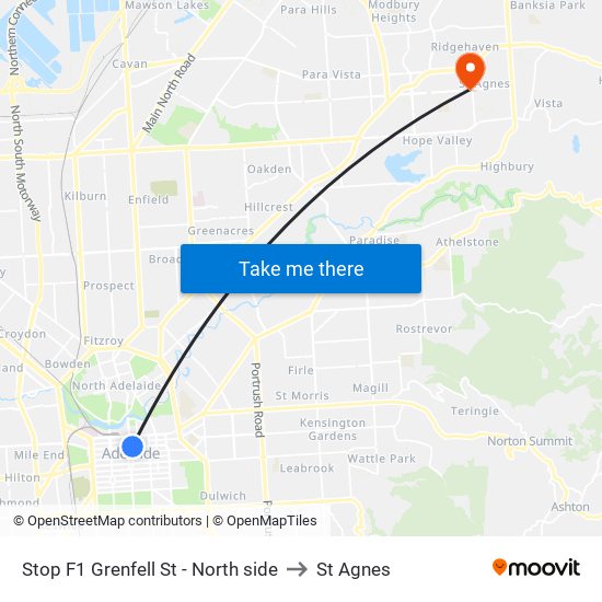 Stop F1 Grenfell St - North side to St Agnes map