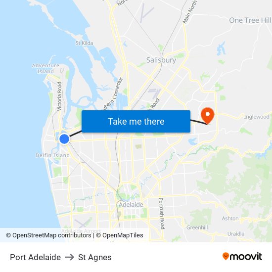 Port Adelaide to St Agnes map