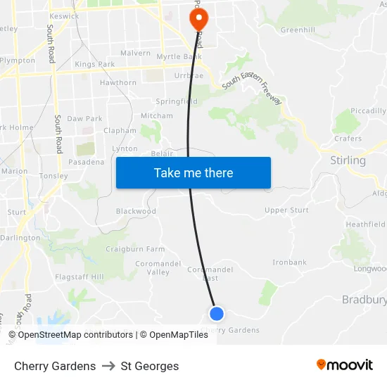 Cherry Gardens to St Georges map